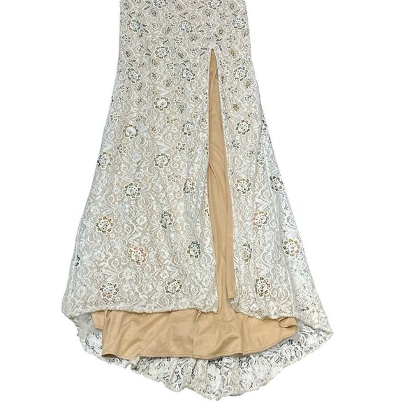 La‎ Femme 2 Piece Gown Womens 8 White Sequin Lace Halter Lace Up Slit Maxi Skirt - Picture 3 of 16